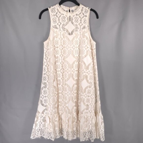 Anthropologie Floreat Manon Lace Shift Midi Dress Cream Ecru Floral Lace Size 2 - Picture 5 of 16